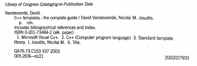 c++ Templates: The Complete Guide Cataloging Info