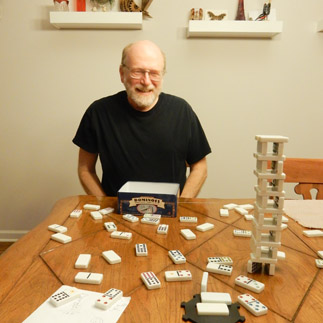 dominoes spread across the table