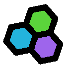 Three colored hexagons