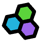 Three colored hexagons