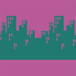 city skyline in front of bold sky