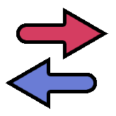 a red arrow pointing right and a blue arrow pointling left