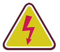 Yellow sign with a red lightning bolt warning of danger ahead